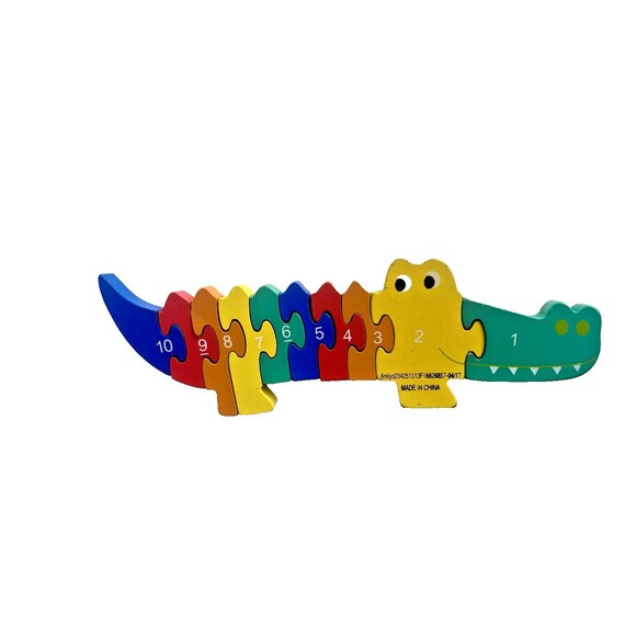 Crocodile Number Puzzle - 10 Piece Wooden Animal Shaped Puzzle, Colorful Learn - Picture 4 of 7